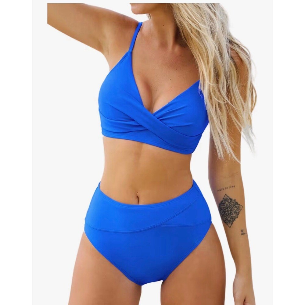 CUPSHE Women's Bikini Sets Two Piece Swimsuit High Waisted V Neck Twist Front